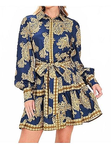 Flying Tomato Ornament Woven Mini Shirt Dress in Navy (view 2)