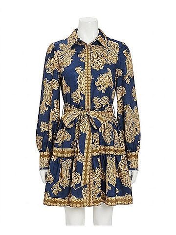 Flying Tomato Ornament Woven Mini Shirt Dress in Navy (view 1)