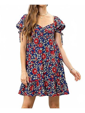 Blu Pepper Floral Mini Dress in Blue Multi (view 2)