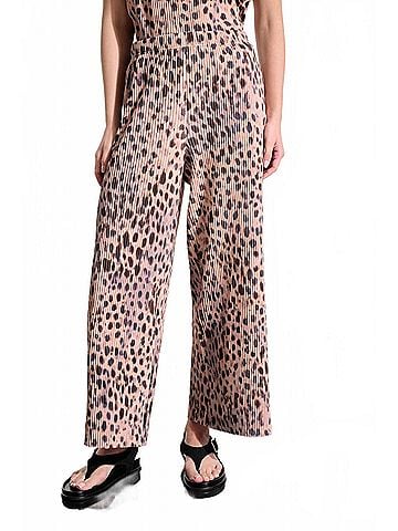 Joseph Ribkoff Pleated Animal Print Wide Leg Pants in Beige/Multi (view 2)
