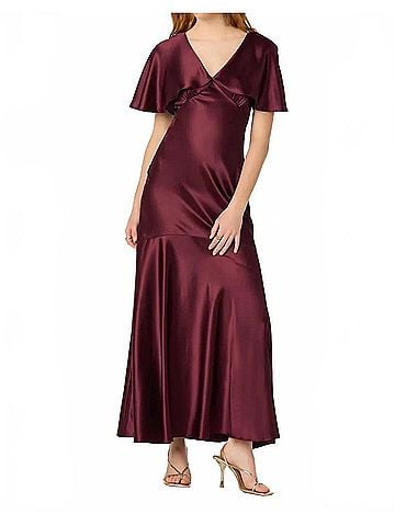 Astr Jamie Cape Sleeve Satin Maxi Dress in Wine (view 2)