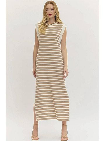 Entro Alice Striped Knit Maxi Dress in Taupe (view 2)