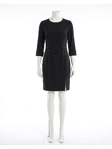 Joseph Ribkoff Lace-Up Three Quarter Sleeves A-Line Dress in Black (view 1)