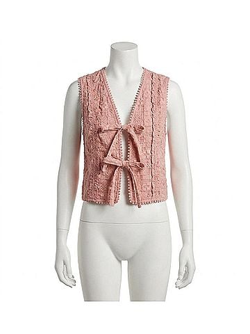 Listicle Embroidered Lace Tie-Front Vest in Blush (view 1)
