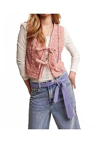 Listicle Embroidered Lace Tie-Front Vest in Blush (view 2)