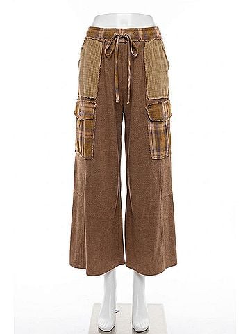 Easel Thermal Knit Patch Pocket Pant in Mocha (view 1)