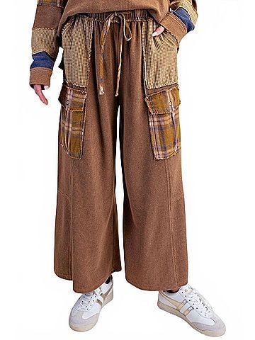 Easel Thermal Knit Patch Pocket Pant in Mocha (view 2)