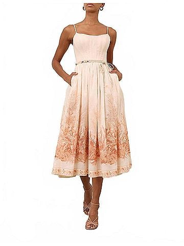 Zimmermann Wanderlust Corset Midi Dress in Coral Toile (view 2)