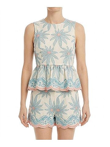 Entro Captiva Embroidered Top And Short Set in Coral &amp; Teal (view 1)