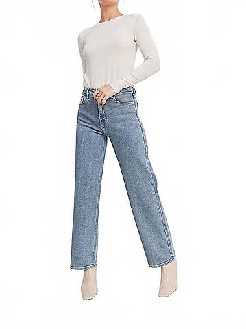 Just Black Women's High Rise Full Length Straight Jeans in Light Blue (view 2)