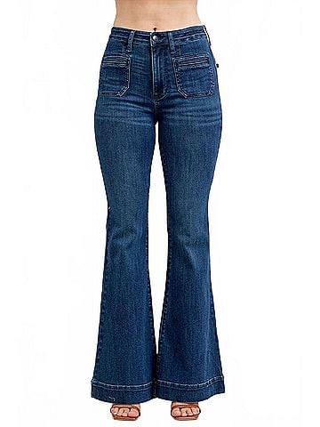 Judy Blue High Waist Flare Jeans With Vintage Pocket in Blue (view 2)