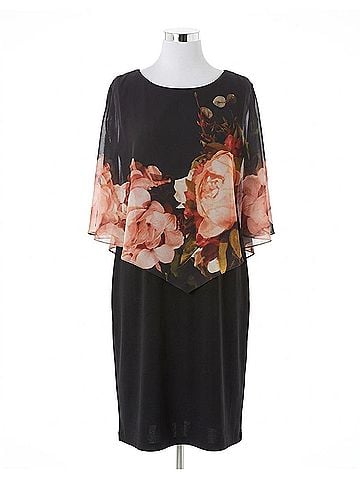 Frank Lyman Design Women's Floral Cape Dress in Black/Coral (view 1)