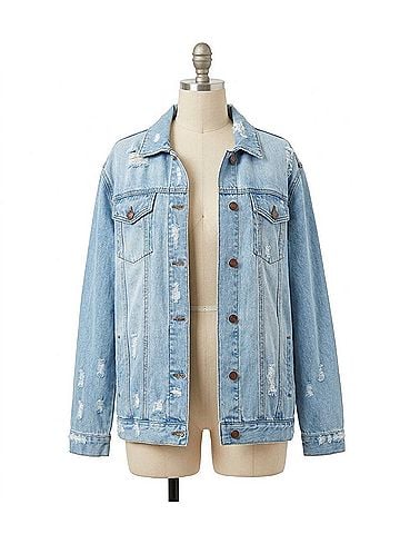 Risen Loose Fit 90's Distressed Jacket in Light Wash (view 1)