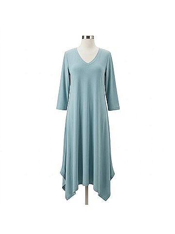 Sympli Splice Three-Quarter Sleeves V-Neck Dress in Stone Blue (view 1)