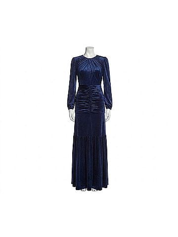 Dress the Population Women's Lucille Pleated Ruched Long Sleeve Gown in Midnight Blue (view 1)