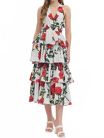 Entro Delta Rose Eyelet Tiered Midi Dress in White (view 2)