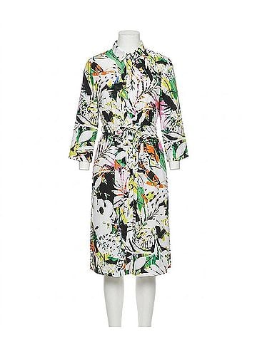 Joseph Ribkoff Crinkled Woven Tropical Print Shirt Dress in Vanilla Multi (view 1)