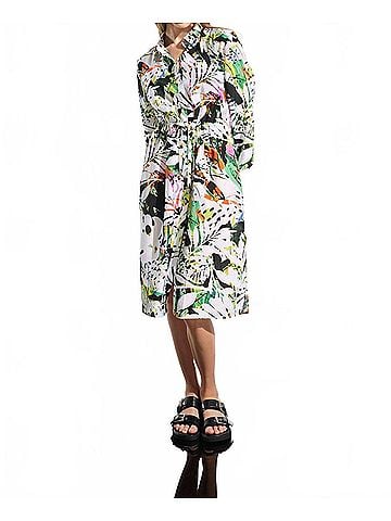 Joseph Ribkoff Crinkled Woven Tropical Print Shirt Dress in Vanilla Multi (view 2)