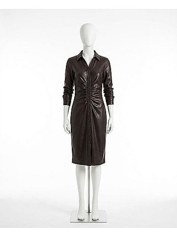 Joseph Ribkoff Faux Leather Shirt Dress in Mocha (view 1)
