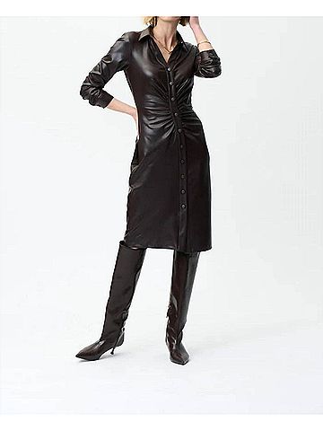 Joseph Ribkoff Faux Leather Shirt Dress in Mocha (view 2)