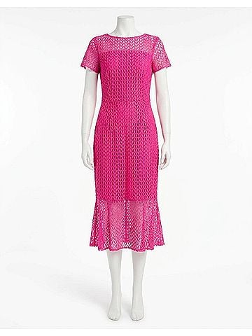 Joseph Ribkoff Guipure Lace Flounce Dress in Shocking Pink (view 1)