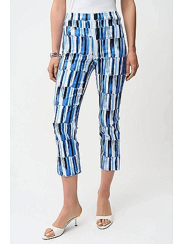Joseph Ribkoff Abstract Stripes Crop Pants in Blue/Vanilla (view 2)