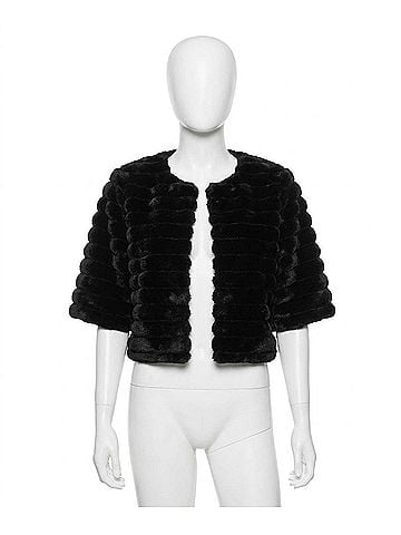 She + Sky Faux Fur Crop Jacket in Black (view 1)