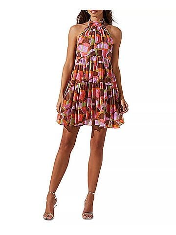 Astr Joetta Mini Dress in Red Brown Multi (view 2)