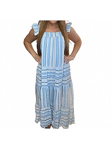 THML Tiered Maxi Dress in Blue Striped (view 2)