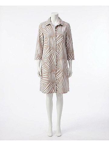 Joseph Ribkoff Stretch Poplin Tropical Print Shirt Dress in Dune/Vanilla (view 1)