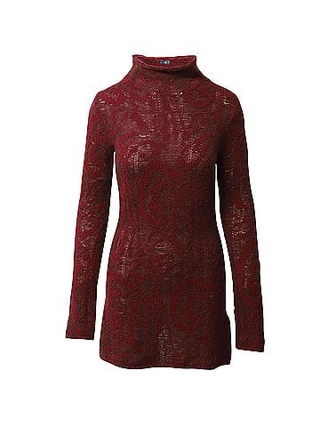 ETRO Etro Paisley Jacquard Turtleneck Mini Dress in Red Wool (view 1)