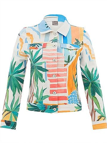 Dolcezza Women's Pots On The Stairs Jean Jacket in Multicolor (view 2)