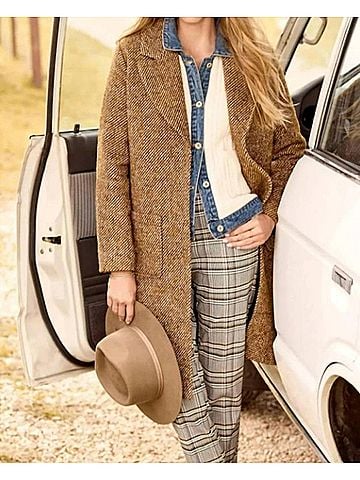 Tribal Tweed Duster Coat in Mocha Brown (view 2)