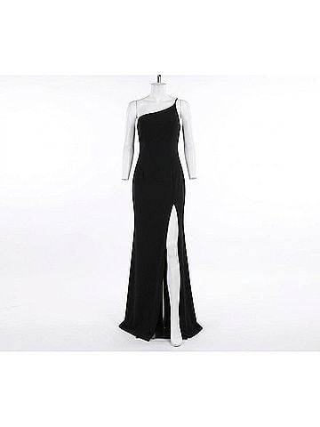 La Femme Women's One Shoulder Jersey Gown in Black (view 1)