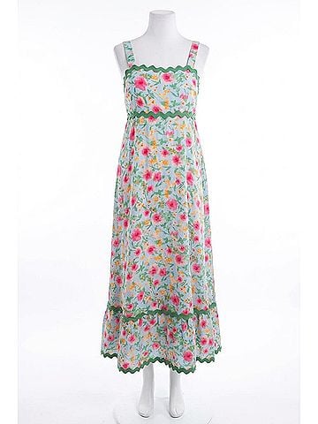 Easel Rayon Ric Rack Midi Dress in Blue Floral (view 1)