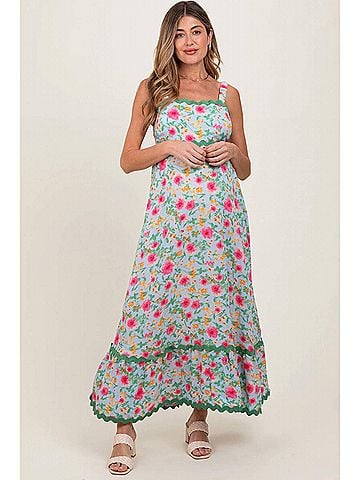 Easel Rayon Ric Rack Midi Dress in Blue Floral (view 2)