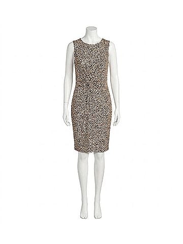 Tribal Printed Sleeveless Jersey V-Neck Front Knot Dress in Sesame (view 1)