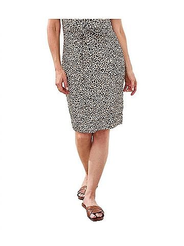 Tribal Printed Sleeveless Jersey V-Neck Front Knot Dress in Sesame (view 2)