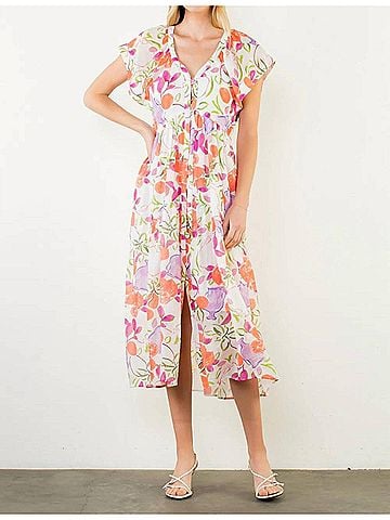 THML Short Sleeve Floral Patterned Dress in Multi (view 2)