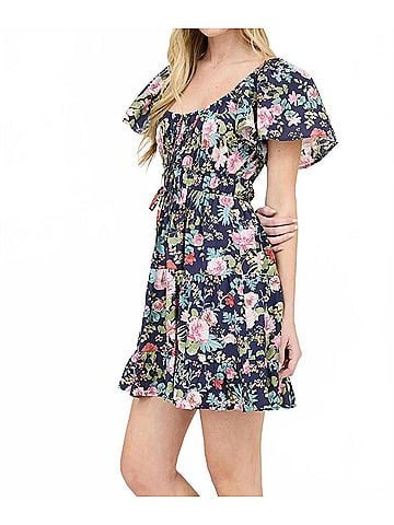 Blu Pepper Floral Front Tie Tiered Mini Dress in Multi (view 2)