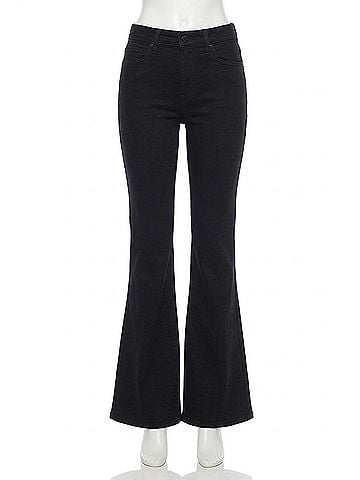 Pistola Kinsley Mid Rise Ultra Flare Jeans in Noir (view 1)