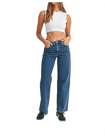 Just Black Women's Longer Length Wide Leg Jeans in Blue (view 2)