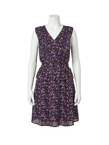 Sugarlips Floral Print Ruffled Mini Dress in Navy (view 1)
