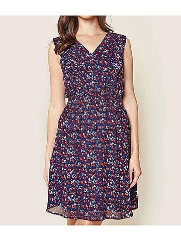 Sugarlips Floral Print Ruffled Mini Dress in Navy (view 2)