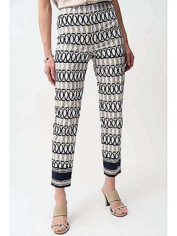 Joseph Ribkoff Geometric Print Straight Ankle Pants in Vanilla/Multi (view 2)