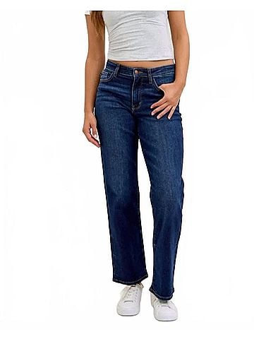 Judy Blue Mid Rise Short Seam Straight Jean in Dark Wash (view 2)