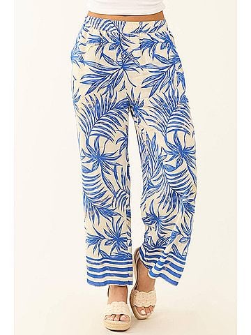 Umgee Tropical Cropped Pants in Off White/ Cobalt (view 2)