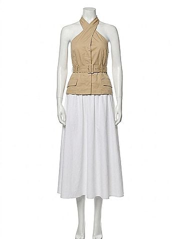 Astr Aleda Midi Dress in Beige/ White (view 1)
