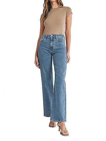 Just Black Women's Longer Length Wide Leg Jeans in Dark Blue (view 2)