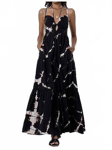 Young Fabulous & Broke Women's Haisely Poplin Dress in Black Shibori Wash (view 2)